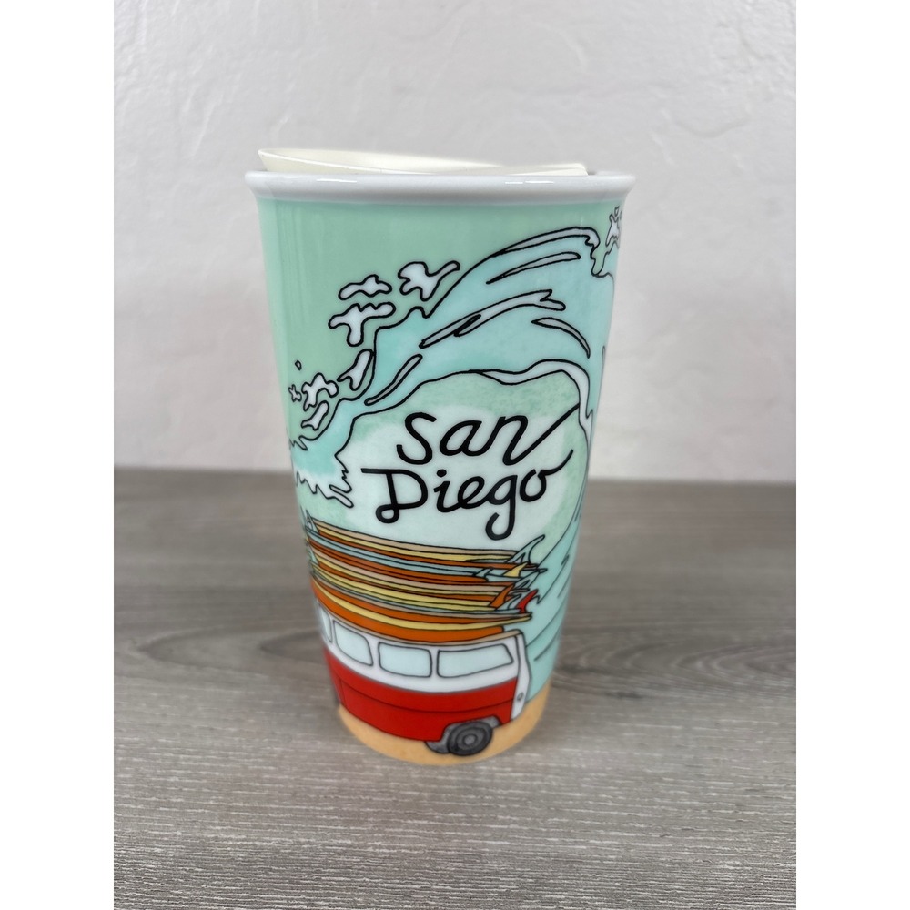 Starbucks San Diego Local Collection Ceramic Traveler Tumbler Mug 12oz Surf Van - Picture 1 of 8
